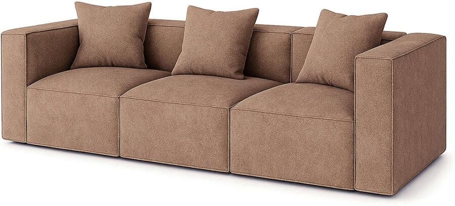 Hioshop Box 3-zits bank 3 sierkussens beige bruin