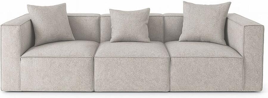 Hioshop Box 3-zits bank 3 sierkussens lichtgrijs