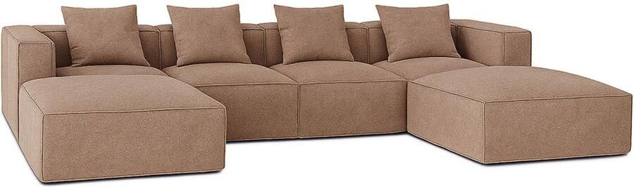 Hioshop Box U-bank 4 sierkussens beige bruin