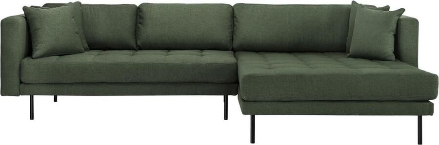Hioshop Cali bank met chaise longue rechts of links gedraaid met 4 kussens groen.