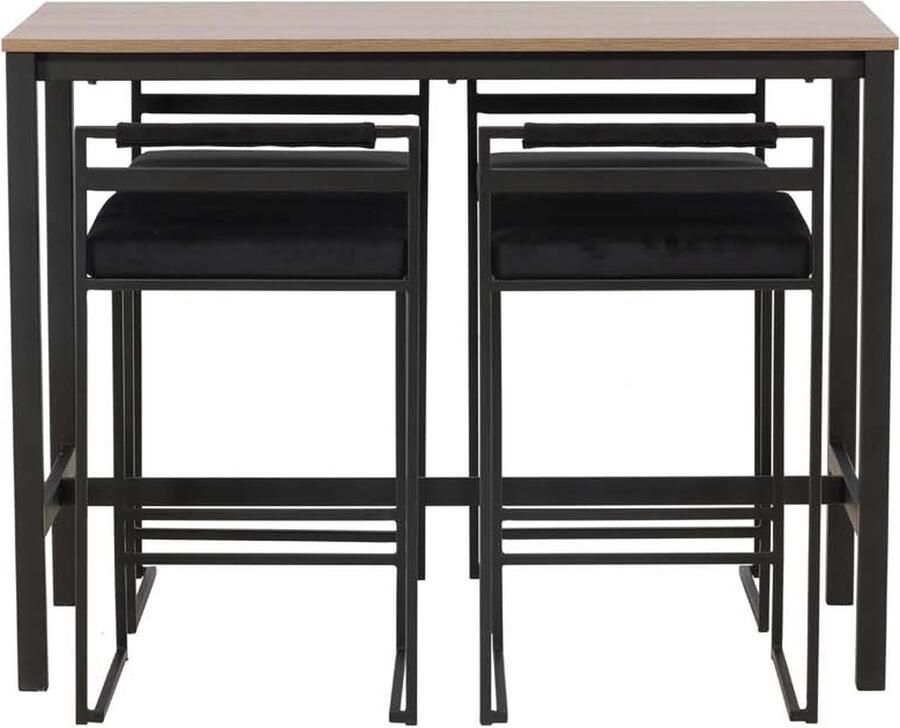 Hioshop Camden barmeubelset bartafel okkernoot decor en 4 Opelika barstoelen zwart