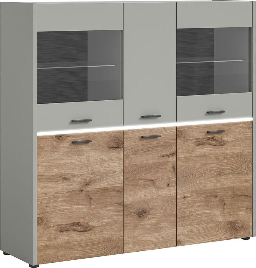 Hioshop Celino dressoir 6 deuren incl. LED-verlichting lichtgrijs