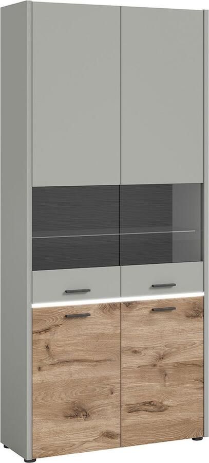 Hioshop Celino vitrinekast 4 deuren incl. LED-verlichting lichtgrijs