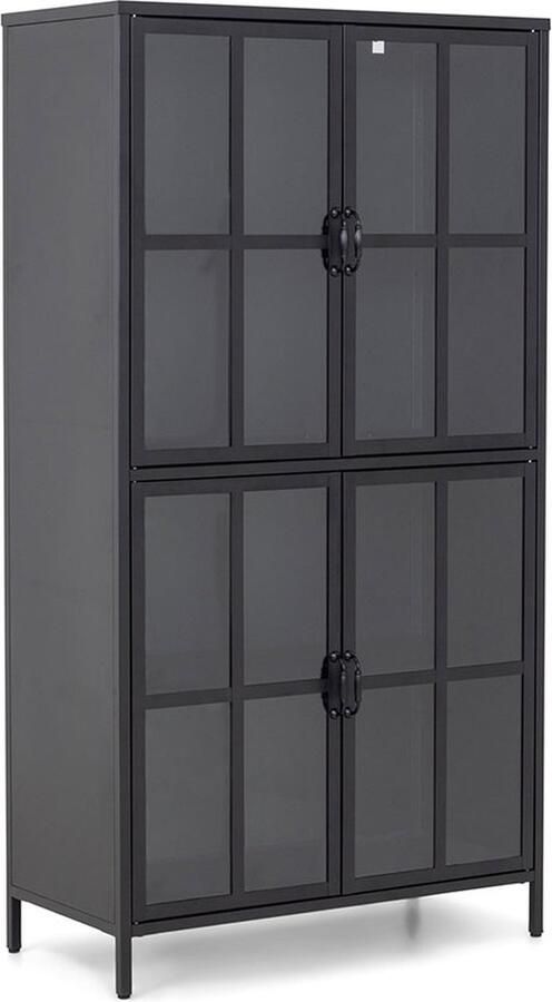 Hioshop Chilly vitrinekast 4 glazen deuren zwart.