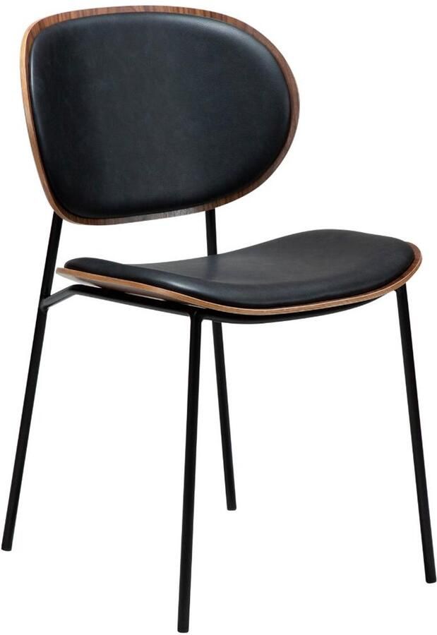 Hioshop Clementina eetkamerstoel fineer walnoot PU-kunstleer zwart