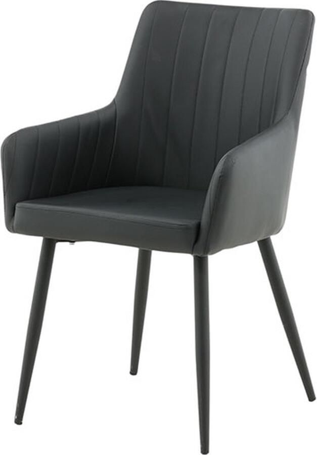 Hioshop 2 x Comfort eetkamerstoel met armleuning PU kunstleer zwart.