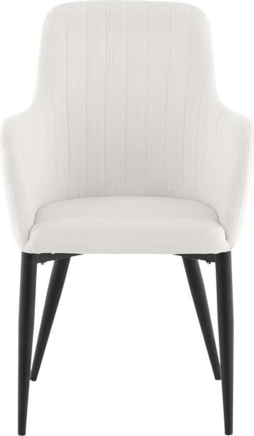 Hioshop 2 x Comfort eetkamerstoel met armleuningen fluweel wit.
