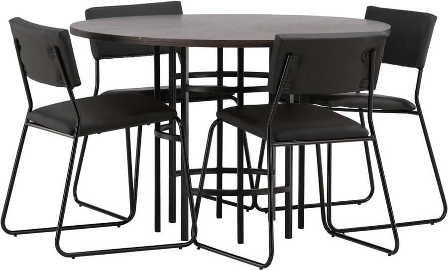 Hioshop Copenhagen eethoek tafel mokka en 4 Kenth stoelen zwart.