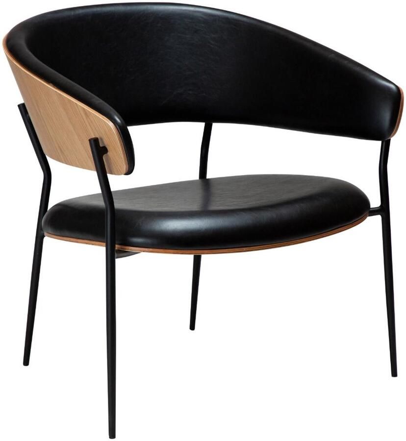 Hioshop Crib fauteuil met armleuningen fineer eik PU-kunstleer zwart