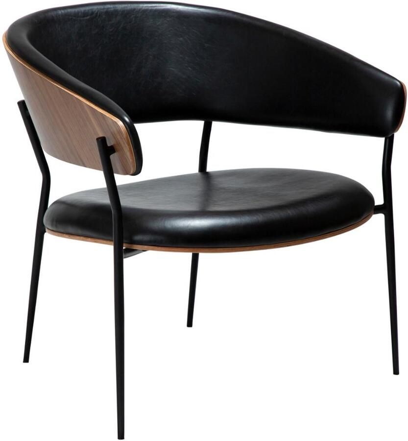 Hioshop Crib fauteuil met armleuningen fineer walnoot PU-kunstleer zwart