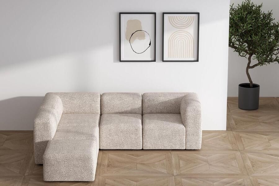 Hioshop Cubic XL bank met chaise longue rechts of links gedraaid beige