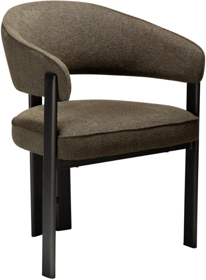 Hioshop Duct eetkamerstoel met armleuningen bouclé donkergroen