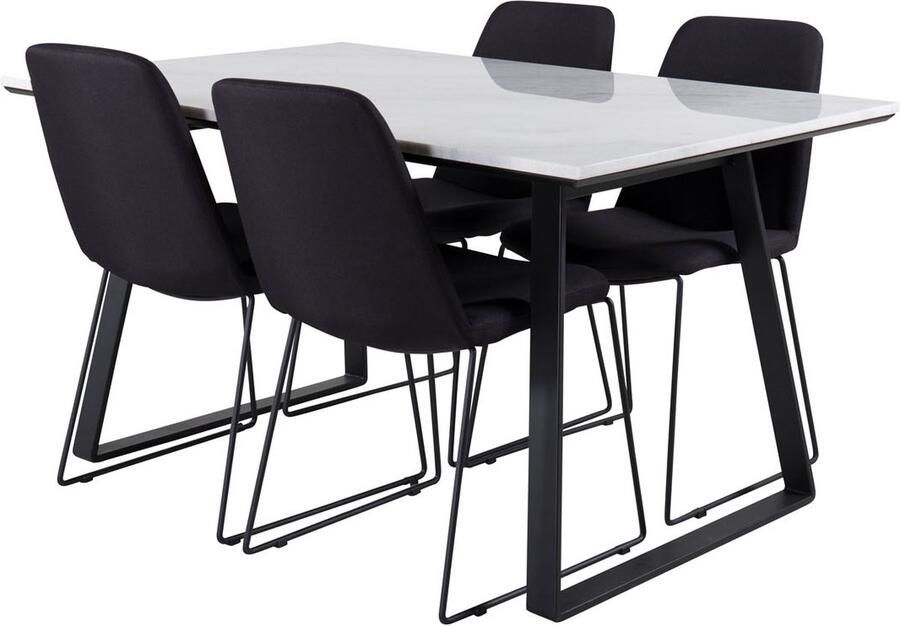 Hioshop Estelle eethoek eetkamertafel marmer wit en 4 Muce eetkamerstal zwart. - Foto 1