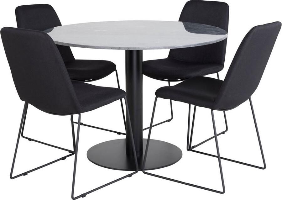 Hioshop EstelleØ106BLBL eethoek eetkamertafel zwart marmer en 4 Muce eetkamerstal zwart. - Foto 1