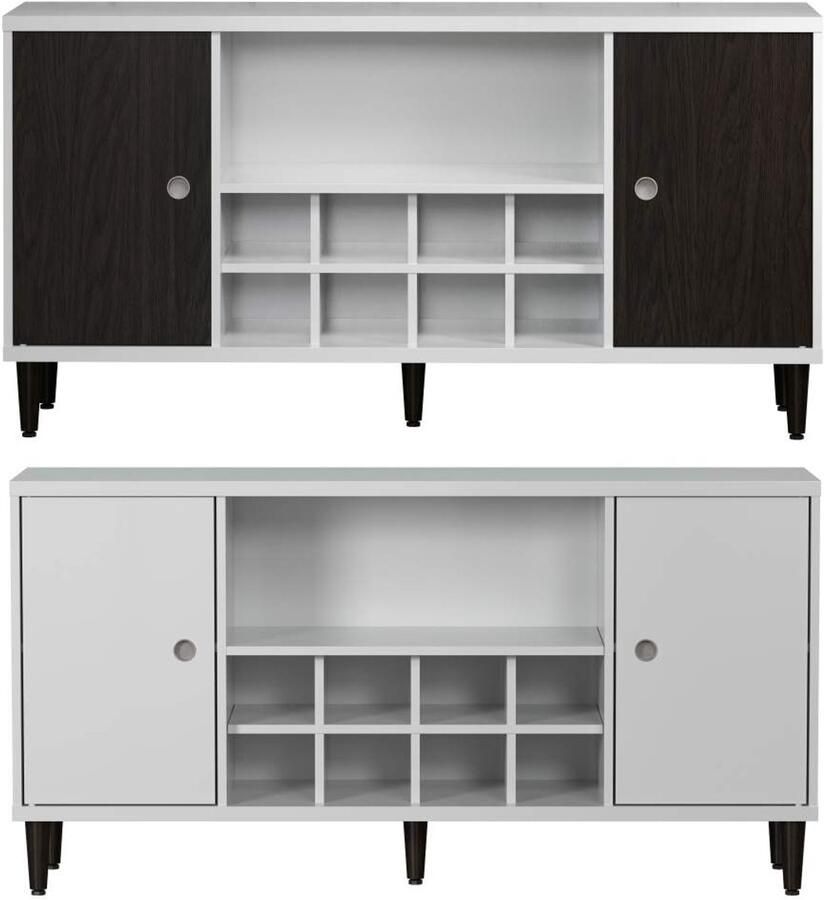 Hioshop Evolution dressoir 2 deuren 1 plank 8 flessen wijn wit zwart.