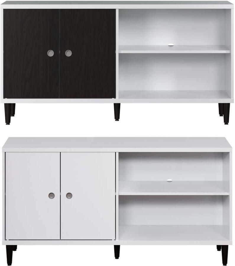 Hioshop Evolution TV-meubel 2 deuren 2 planken wit zwart.