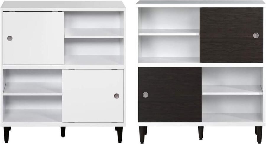 Hioshop Evolution wandkast 2 deuren 4 planken wit zwart.