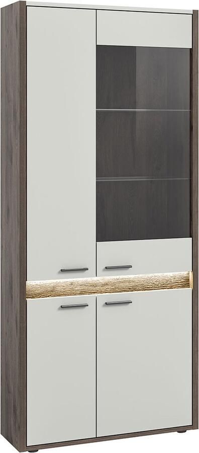 Hioshop Falcona vitrinekast 4 deuren incl. LED-verlichting lichtgrijs