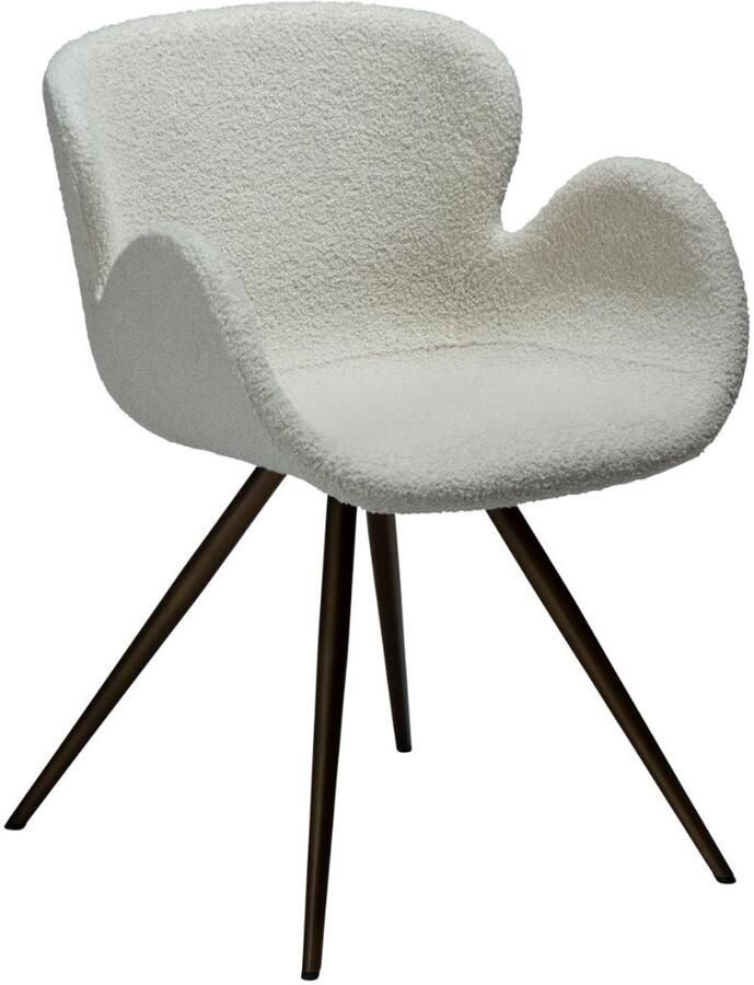 Hioshop Gaia eetkamerstoel met armleuningen bouclé wit