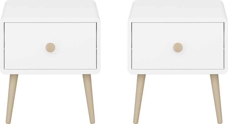 Hioshop Gaia nachtkastje 2 st met 1 lade wit.