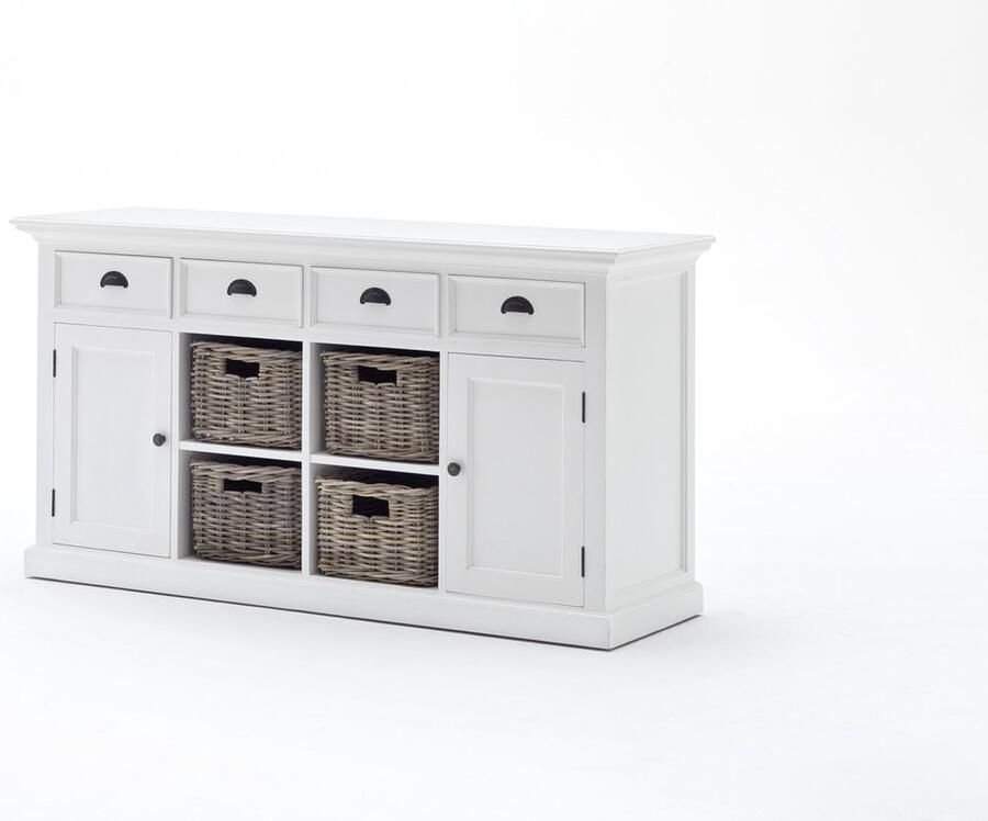 Hioshop Halifax dressoir met 2 deuren 4 rotan manden en 4 lades in wit. - Foto 2
