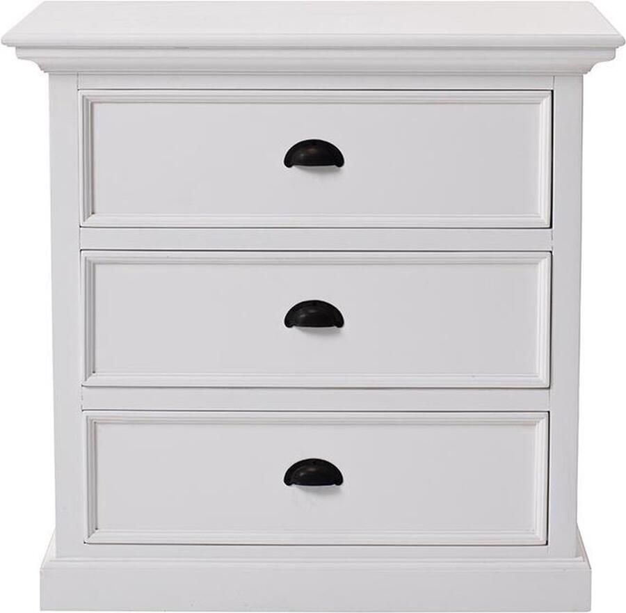 Hioshop Halifax Grand nachtkastje met 3 laden wit.