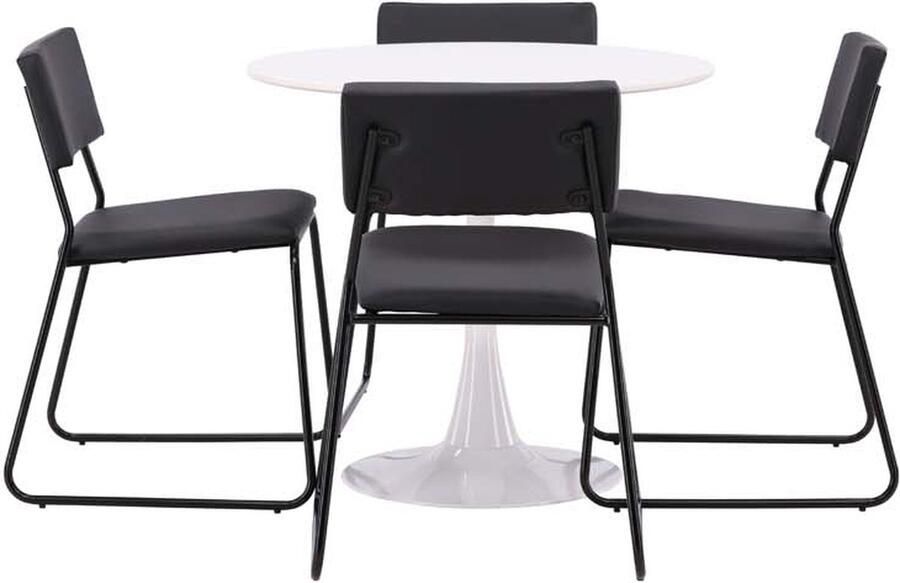 Hioshop Hamden eethoek tafel wit en 4 Kenth stoelen zwart.