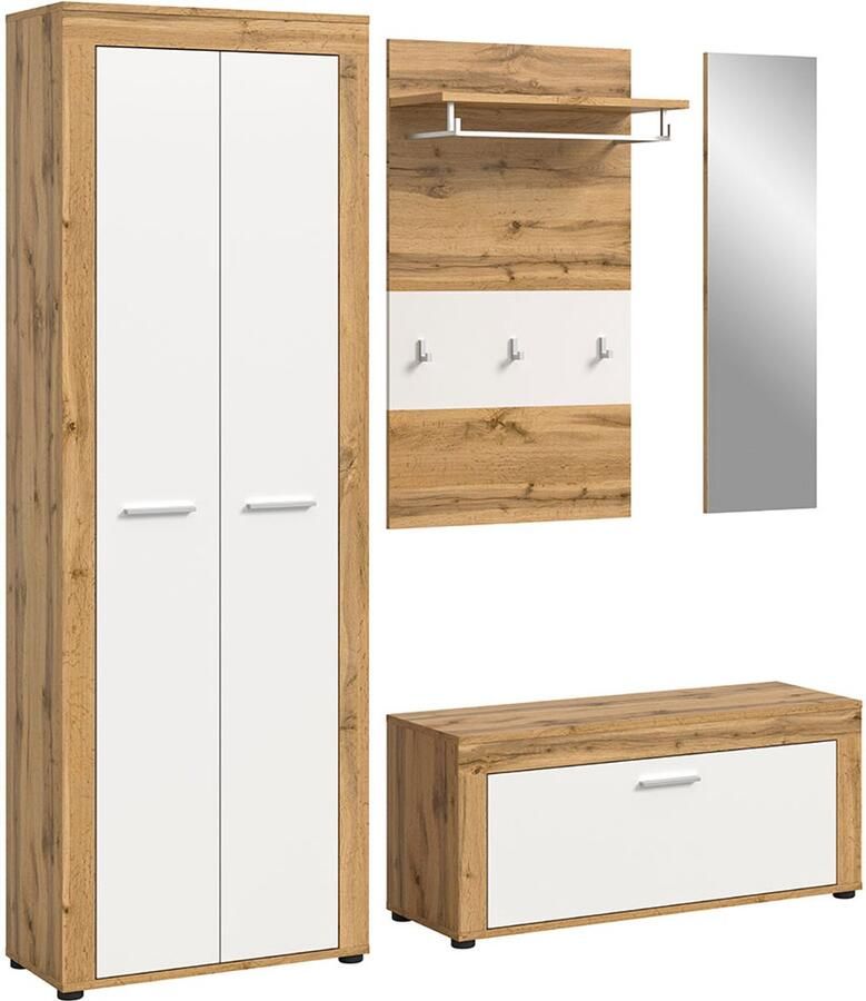 Hioshop Jam garderobe opstelling 4 delen wit eik decor