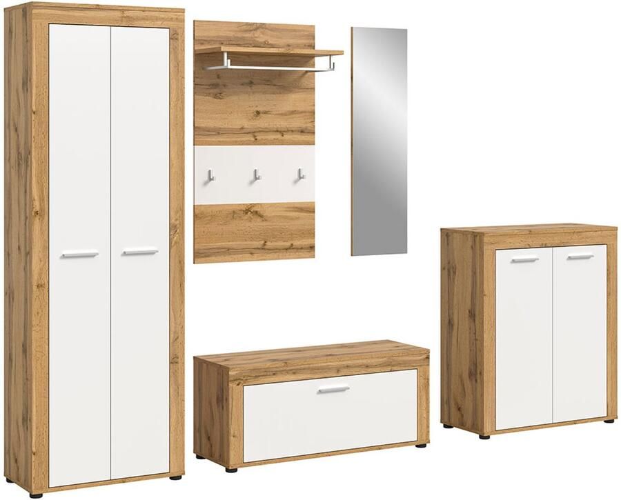 Hioshop Jam garderobe opstelling 5 delen wit eik decor