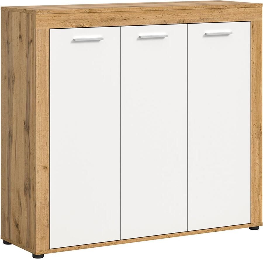 Hioshop Jam schoenenkast 3 deuren wit eik decor