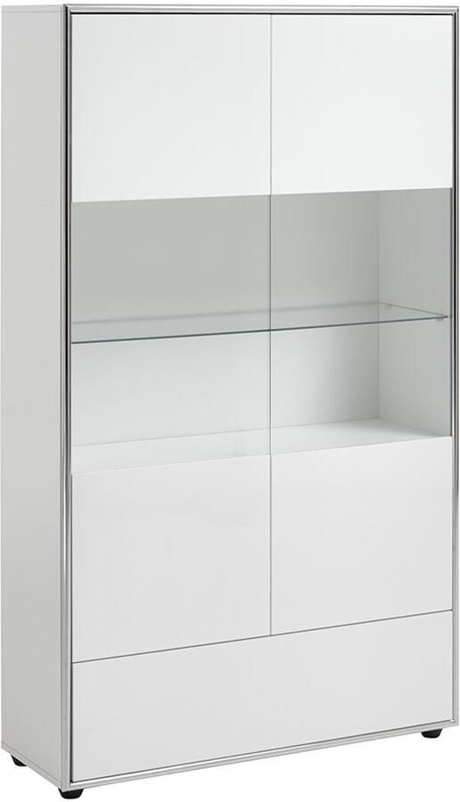 Hioshop Kenan vitrinekast 2 deuren 1 lade wit hoogglans gelakt