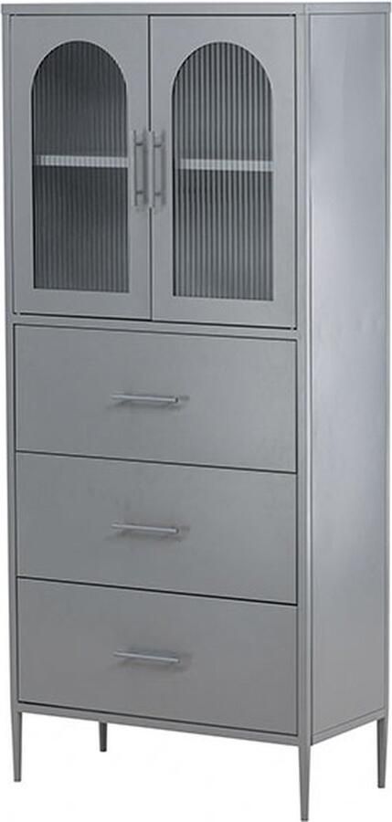 Hioshop LaPaz vitrinekast 2 deuren 3 laden lichtgrijs.