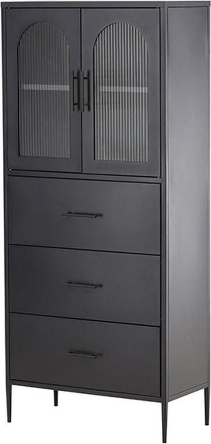 Hioshop LaPaz vitrinekast 2 deuren 3 laden zwart.