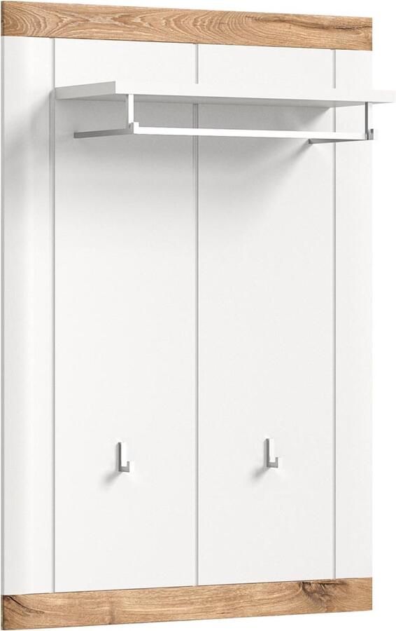 Hioshop Laredo kapstok 1 plank 1 ophangstang 2 haken mat wit eik decor wit