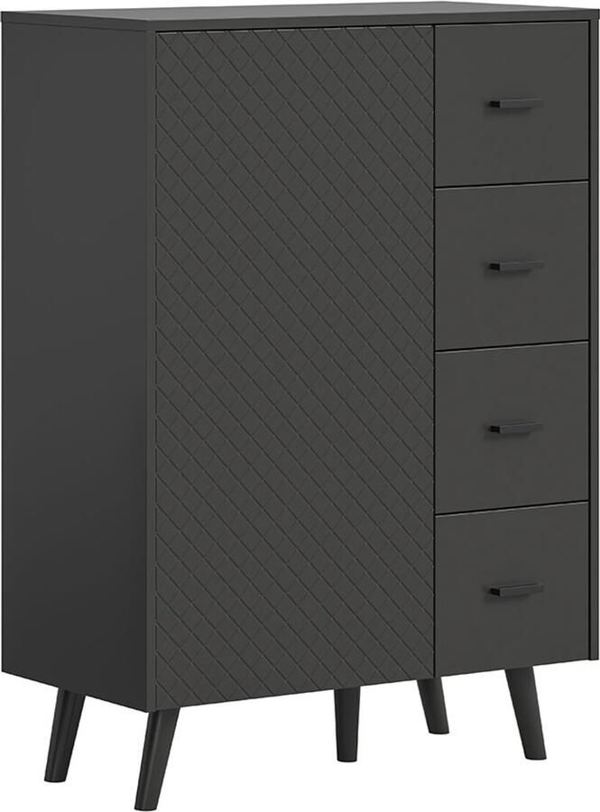 Hioshop Linea dressoir 4 laden 1 deur mat grijs