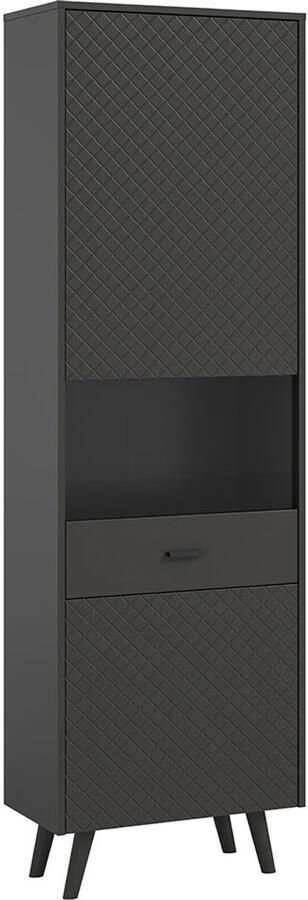 Hioshop Linea vitrinekast 1 deur 1 glasdeur mat grijs