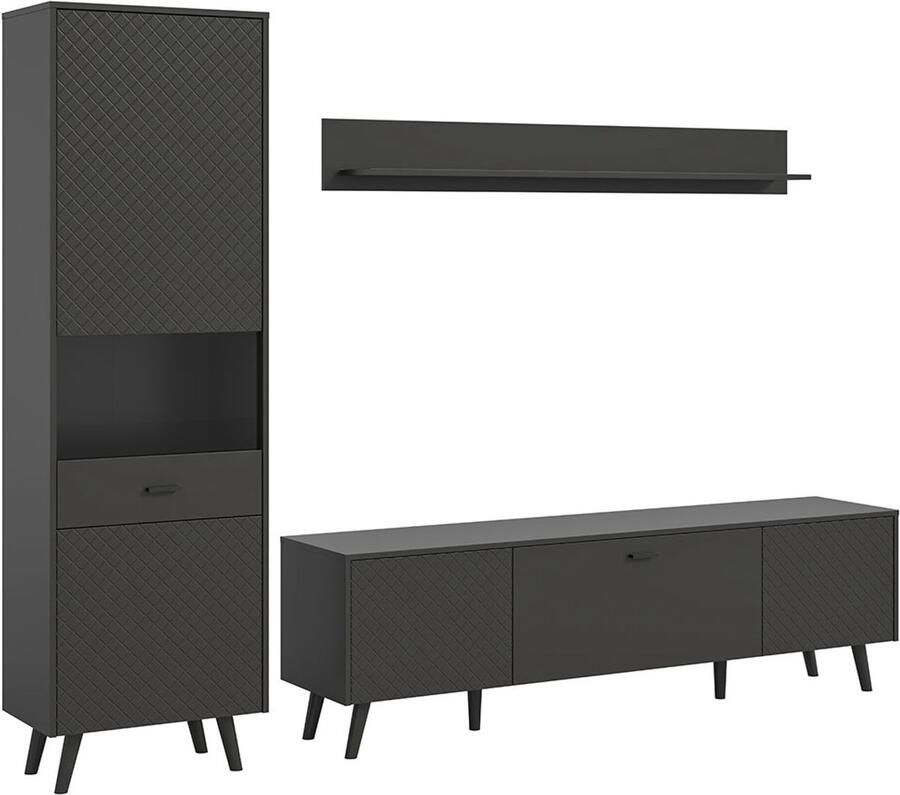 Hioshop Linea wandkast systeem 3 delen mat grijs