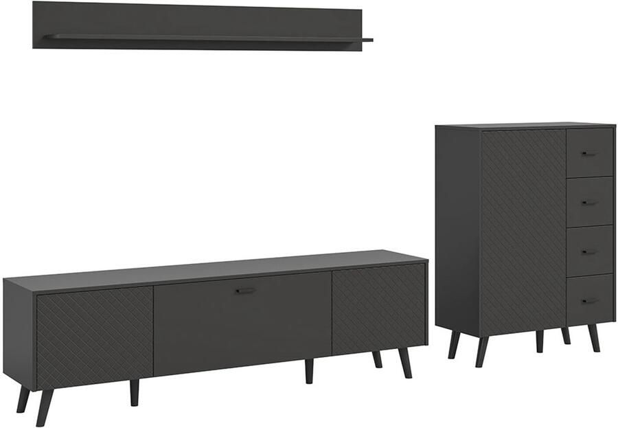 Hioshop Linea wandkast systeem 3 delen mat grijs