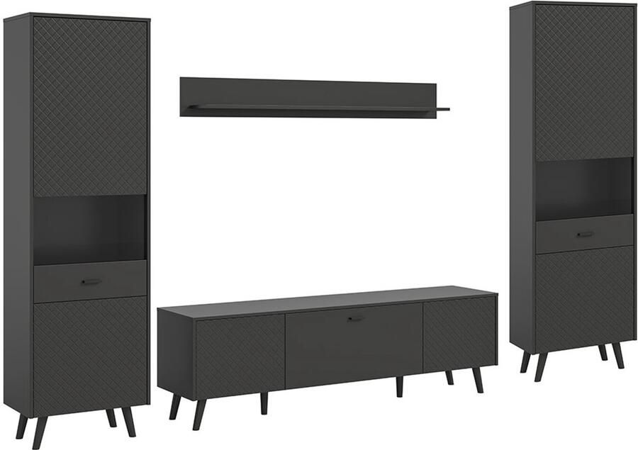 Hioshop Linea wandkast systeem 4 delen mat grijs