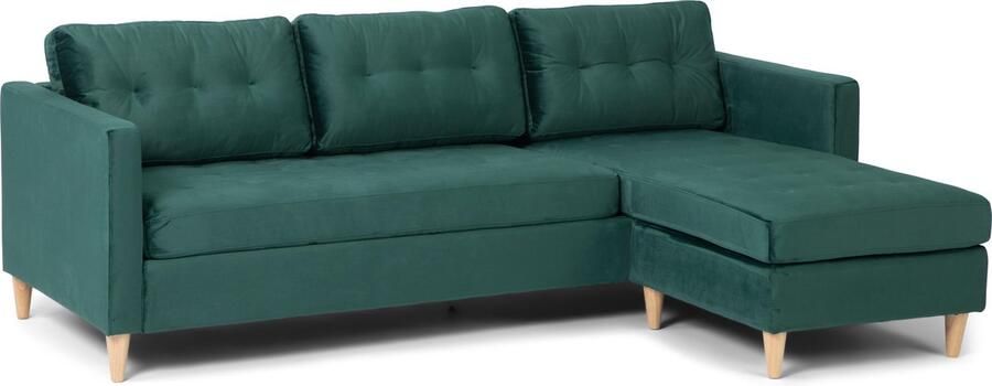 Hioshop Marino bank BA1 chaise longue rechts of links gedraaid in velour groen.
