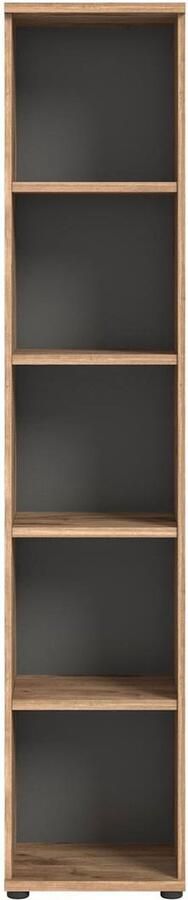 Hioshop Mason kantoor wandkast 40cm 4 planken grijs eik decor.