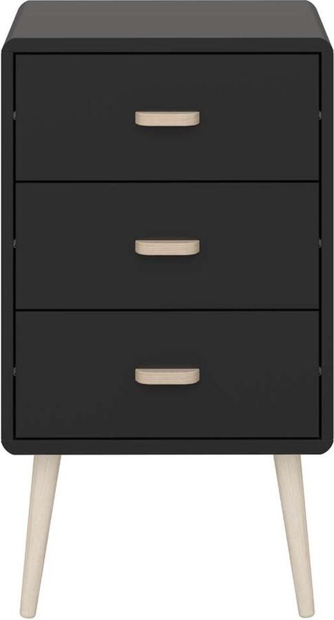 Hioshop Mino nachtkastje 3 laden zwart.