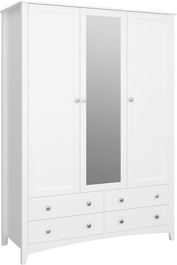 Hioshop Mulon kledingkast 3 deuren 4 laden wit zuiver