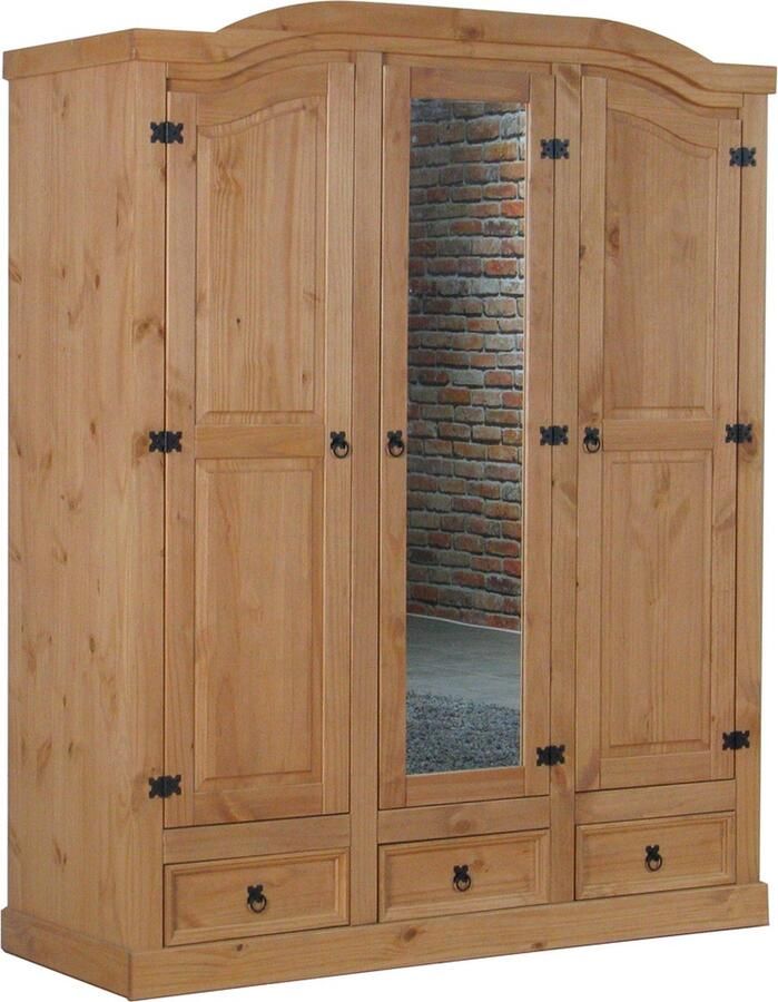 Hioshop New Mexico Kledingkast 3-deurs met spiegel Grenen