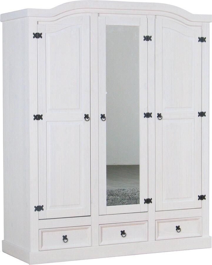 Hioshop New Mexico Kledingkast 3-deurs met spiegel Wit grenen