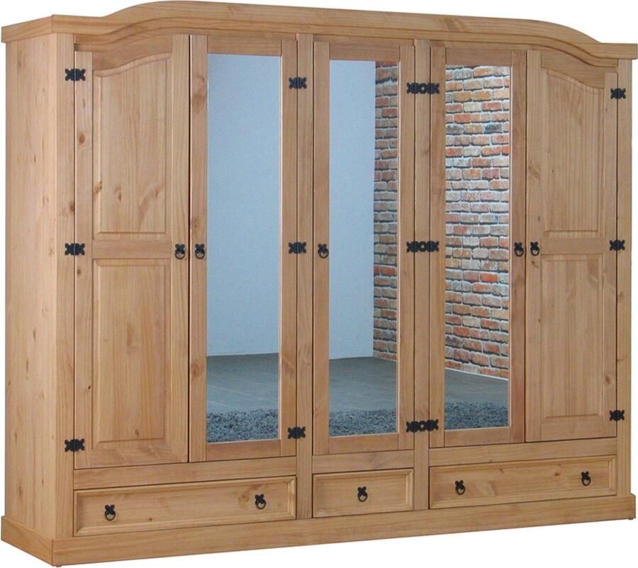 Hioshop New Mexico Kledingkast 5-deurs met spiegel Grenen