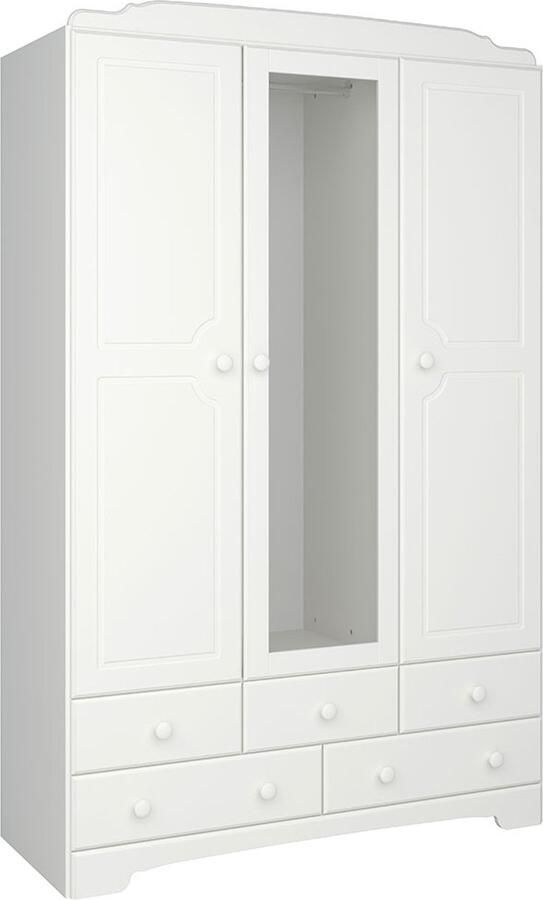 Hioshop Nilon kledingkast 3 deuren 5 laden wit