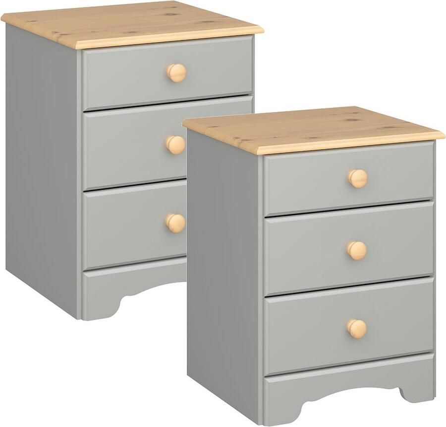 Hioshop Nilon nachtkastje 2 stuks 3 laden grijs gouden