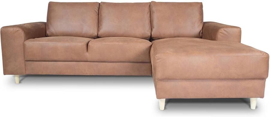 Hioshop Nordic bank met chaise longue rechts gericht cognackleurig leer