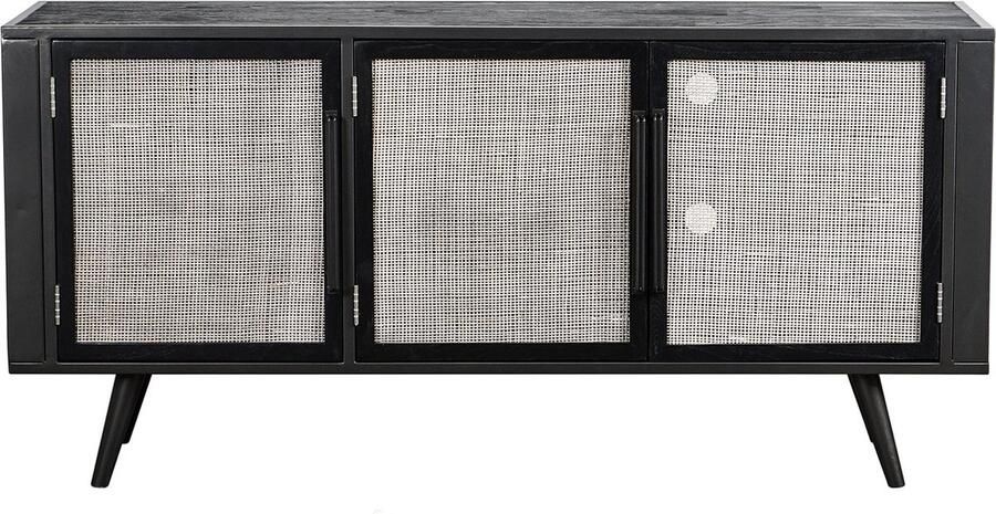 Hioshop NordicMindiRattan TV-meubel met 3 deuren zwart.
